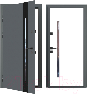 Входная дверь Guard Inox Black 2 96x205 (левая, Ral 7016/экосатин белый)