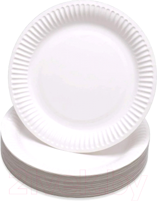 Набор одноразовых тарелок Паксервис Мелованный картон 170мм / 285245 (200шт, белый)