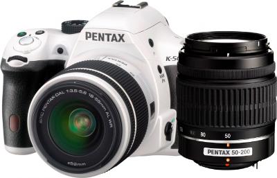 Зеркальный фотоаппарат Pentax K-50 Kit DA 18-55mm WR + 50-200mm WR (белый) - общий вид