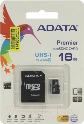 Карта памяти A-data Premier microSDHC UHS-I U1 (10 Class) 16 Gb (AUSDH16GUICL10-RA1)