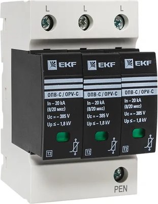 Ограничитель перенапряжения EKF PROxima ОПВ-C 3P 20kA 400В с сигнализацией / opv-с3 - 