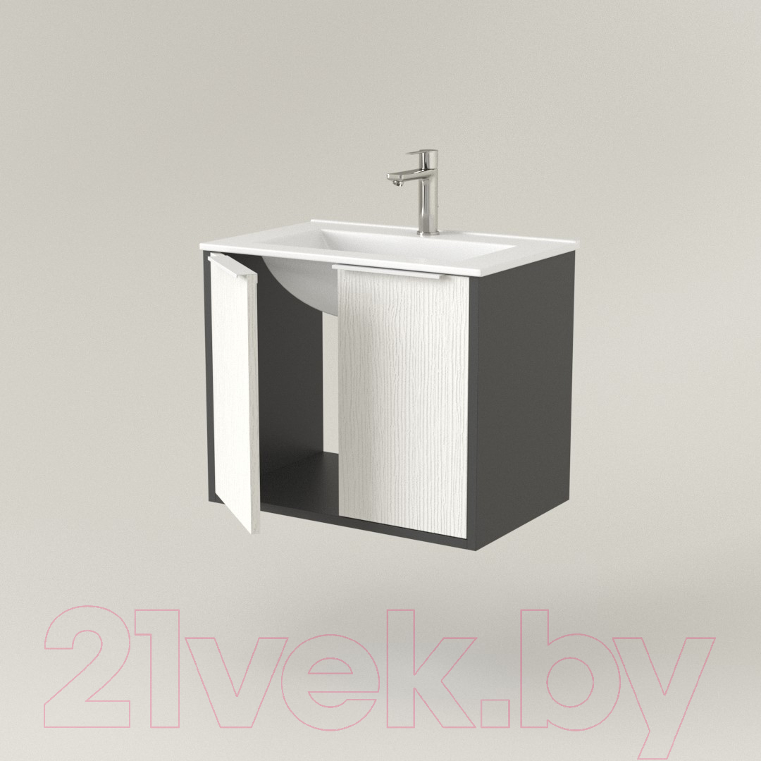 Тумба под умывальник Дабер 018 WeltWasser Deilbach 7517-60 / Т18.6W.0.20Б (белый древесный/серый/ручка белая) — фото 2