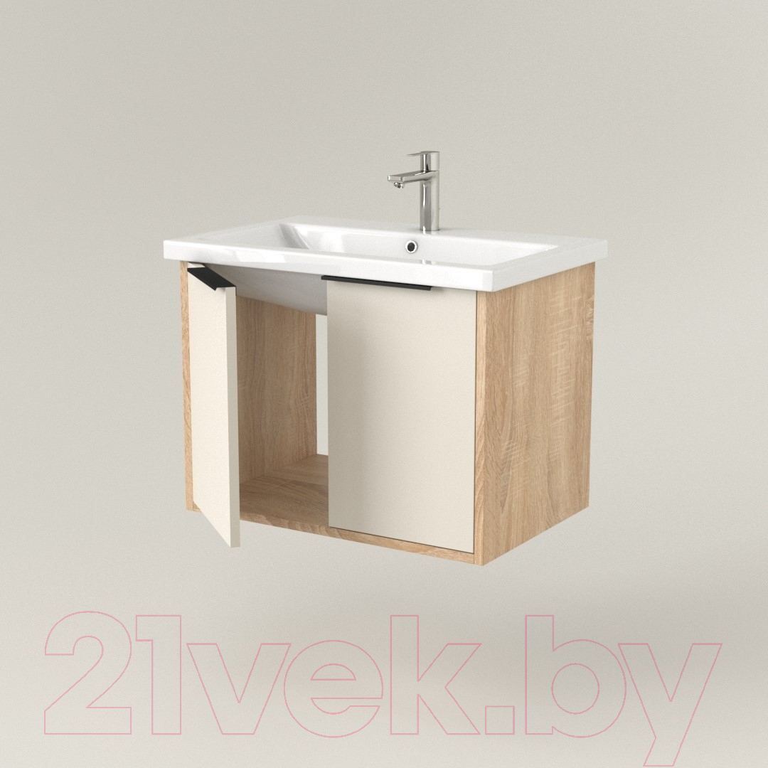 Тумба под умывальник Дабер 018 WeltWasser Deilbach 7517-60 / Т18.6W.0.18Ч (бежевый/дуб бардолино/ручка черная) — фото 2