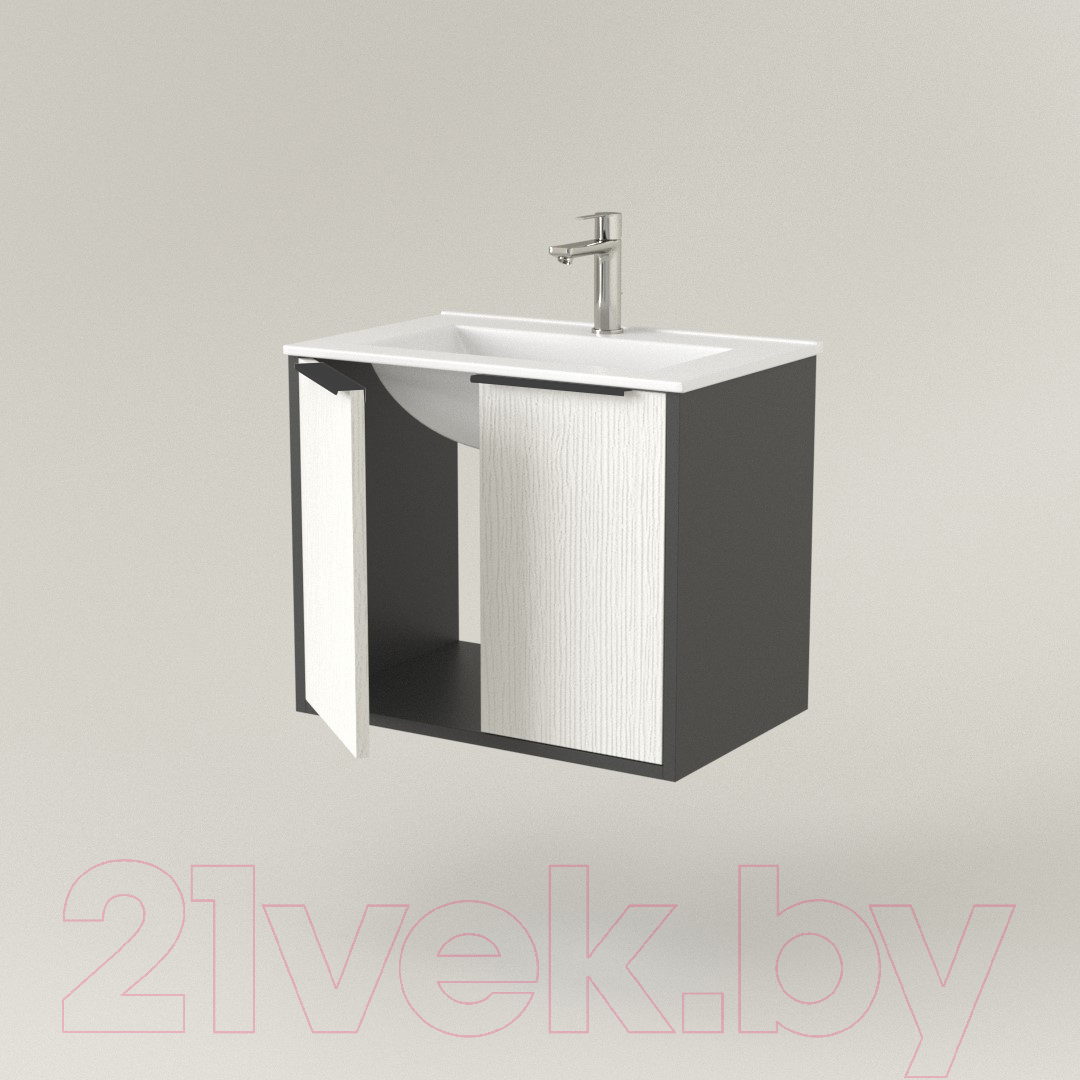 Тумба под умывальник Дабер 018 WeltWasser Deilbach 7517-60 / Т18.6W.0.20Ч (белый древесный/серый/ручка черная) — фото 2