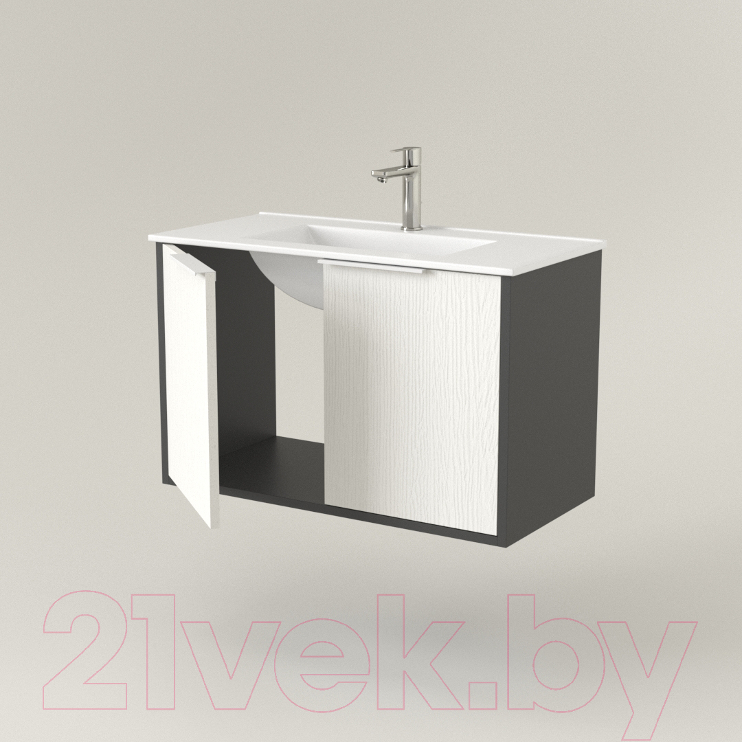 Тумба под умывальник Дабер 018 WeltWasser Deilbach 7517-80 / Т18.8W.0.20Б (белый древесный/серый/ручка белая) — фото 2