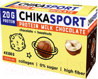 Протеиновый шоколад Chikalab Молочный/фундук (4x100г)