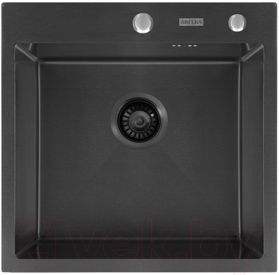 Мойка кухонная Arfeka Eco AR 50x50 + AR 001 + DS AR (черный, с дозатором и коландером)