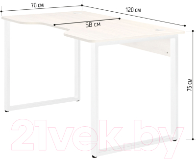 Геймерский стол Millwood Лофт Гонконг ДТ-3 120x70x75 (дуб белый Craft/металл белый)