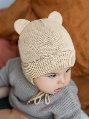 Шапочка для малышей Amarobaby Pure Love Bear Winter / AB-OD22-PLBW16/03-40 (бежевый, р.40-42)