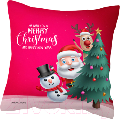 Наволочка декоративная Samsara Home Дед мороз, снеговик, олень 4040Нг-4 (красный)
