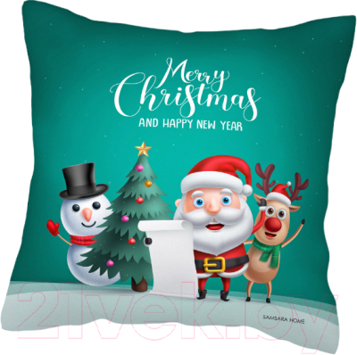 Наволочка декоративная Samsara Home Дед мороз, снеговик, олень 4040Нг-3 (зеленый)