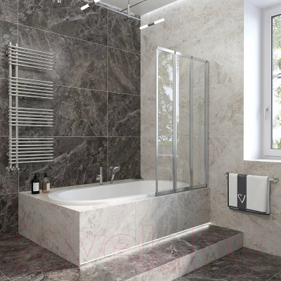 Стеклянная шторка для ванны Veconi 90x150 / PL73R-90-01-19C4 (стекло прозрачное/хром)