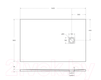 Купить Душевой поддон BelBagno TRAY-MR-UNO-AH-140/90-35-W в Слуцке