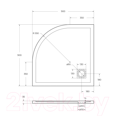 Душевой поддон BelBagno TRAY-MR-UNO-R-90-550-35-W