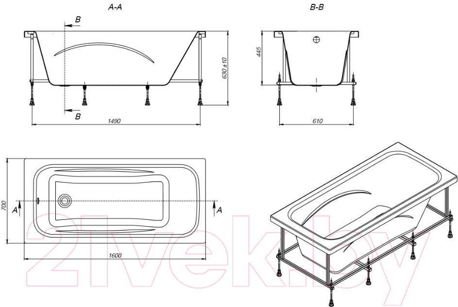 Ванна акриловая Roca Line 160x70 / ZRU9302985