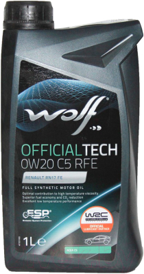 Моторное масло WOLF OfficialTech 0W20 C5 RFE / 65635/1 (1л)