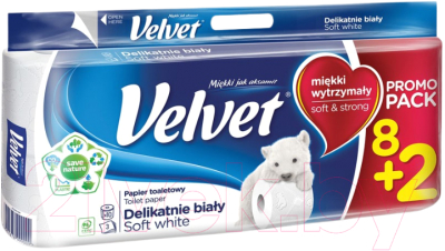 Туалетная бумага Velvet 3-х слойная деликатная (8+2рул)
