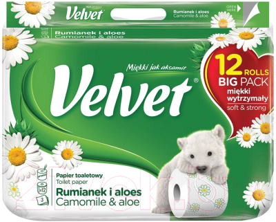 Туалетная бумага Velvet 3-х слойная. Аромат ромашки (12рул)