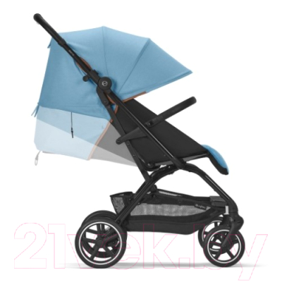 Детская прогулочная коляска Cybex Eezy S+2 BLK с дождевиком и бампером (Beach Blue)