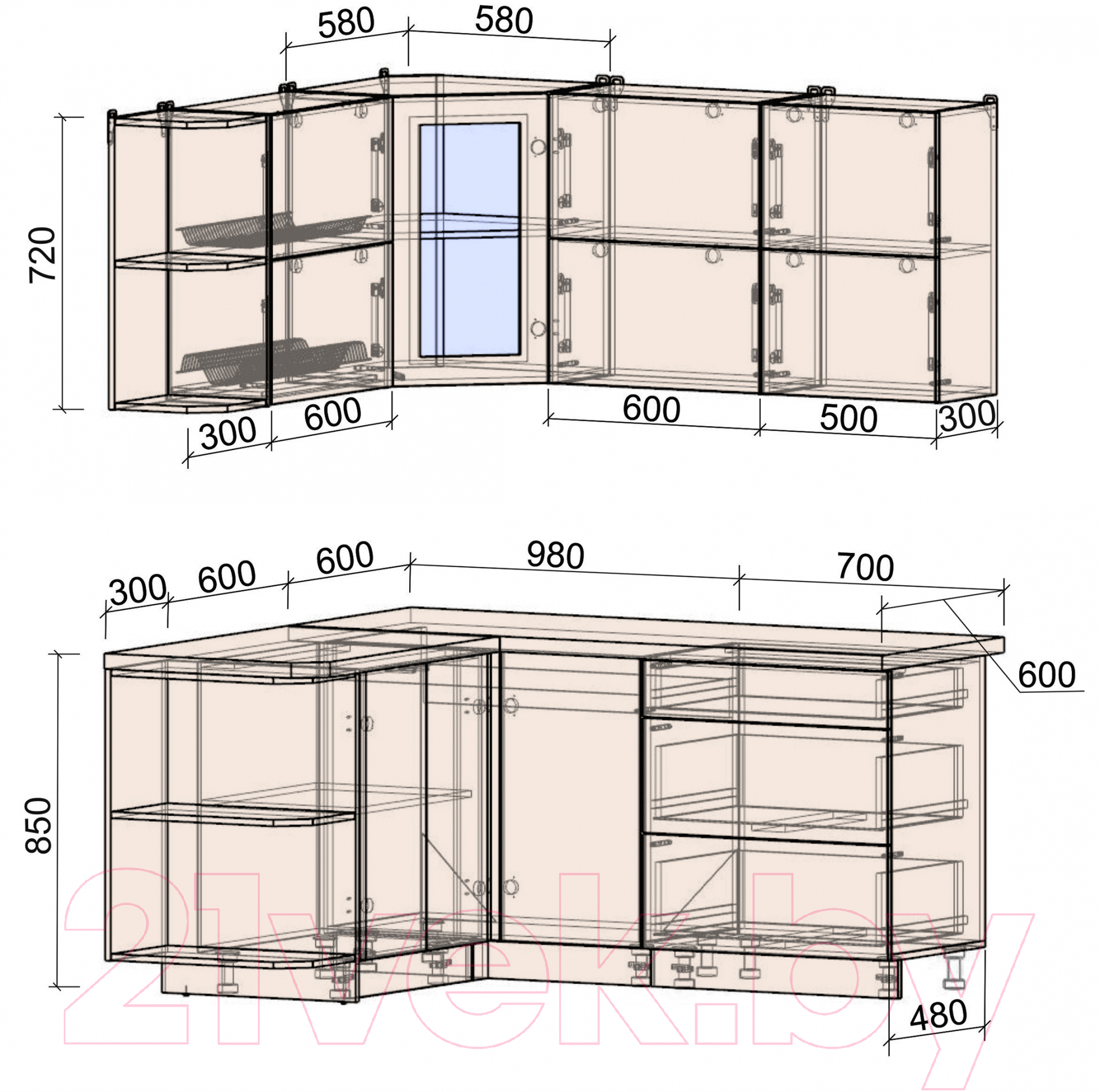 Готовая кухня Интерлиния Мила Матте 1.5x1.7 А левая