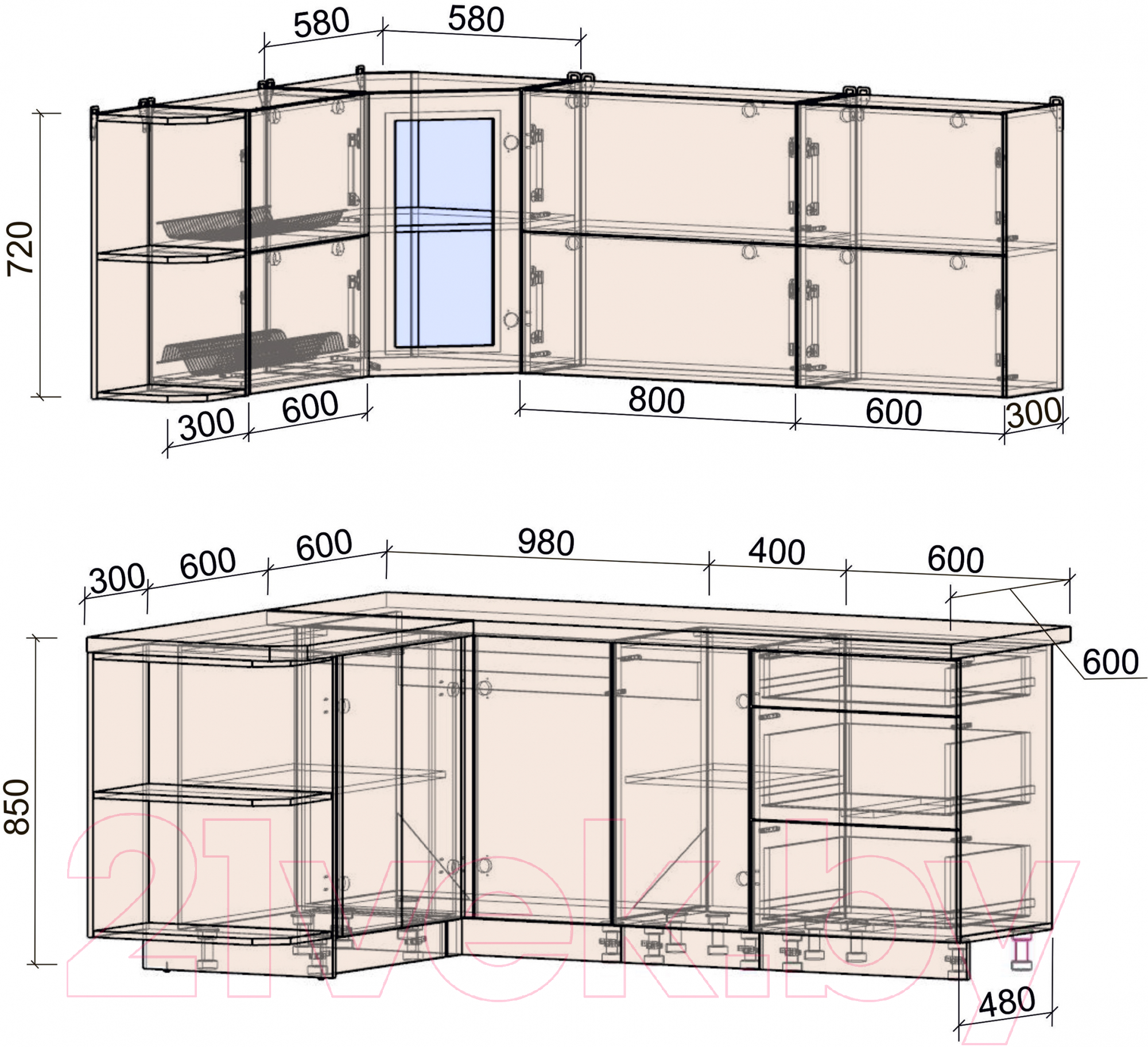 Готовая кухня Интерлиния Мила Матте 1.5x2.0 А левая