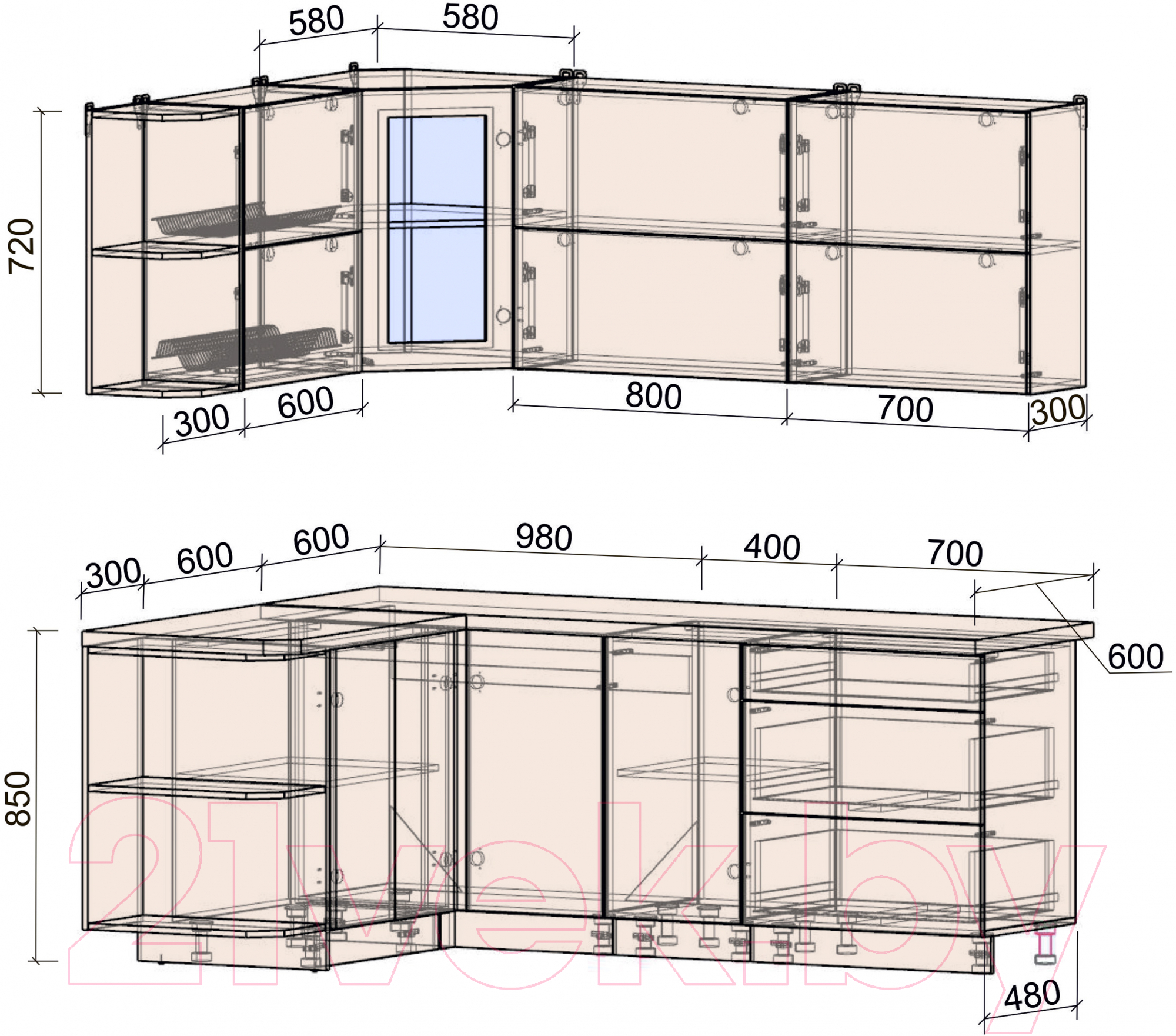 Готовая кухня Интерлиния Мила Матте 1.5x2.1 А левая