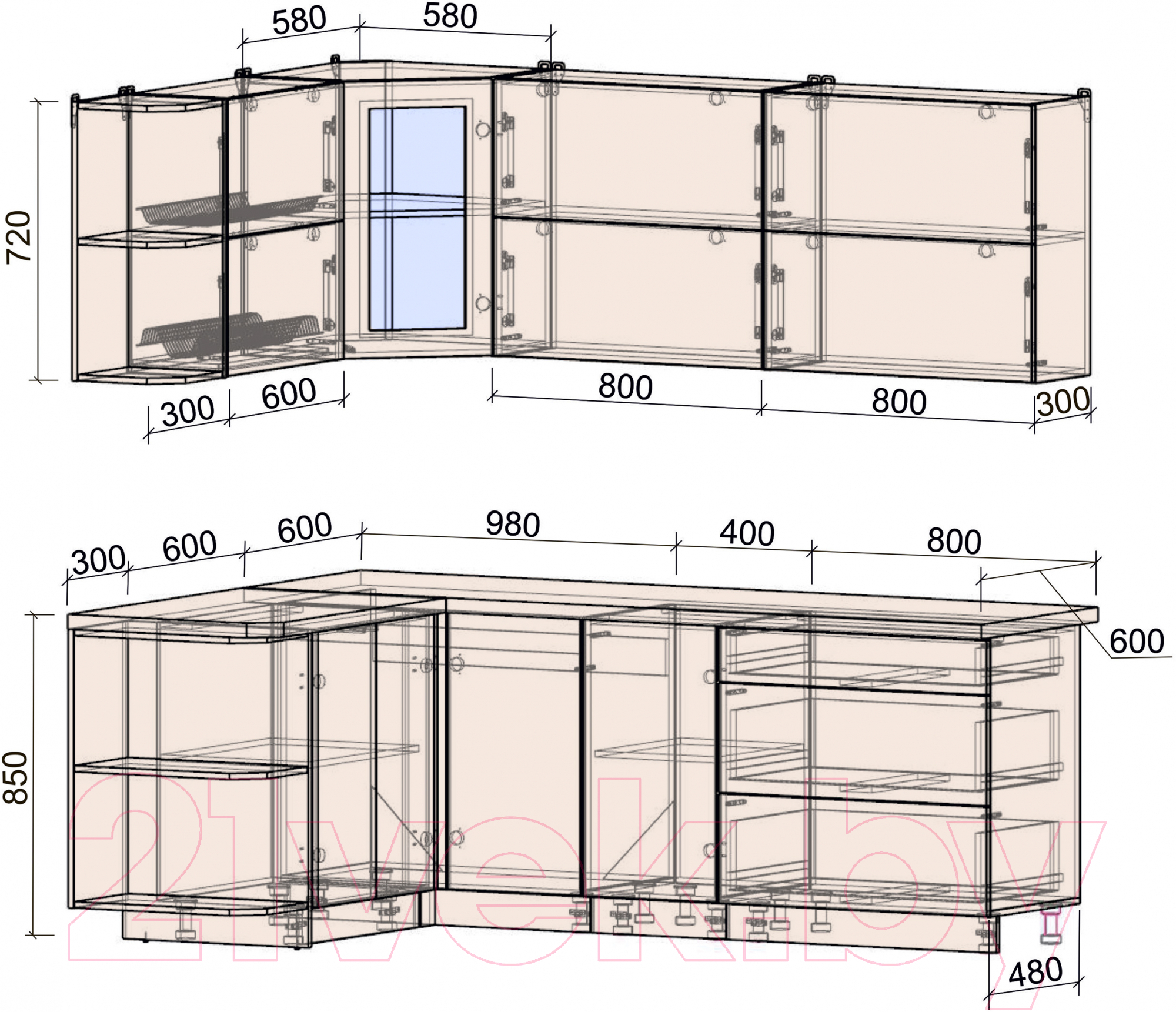 Готовая кухня Интерлиния Мила Матте 1.5x2.2 А левая