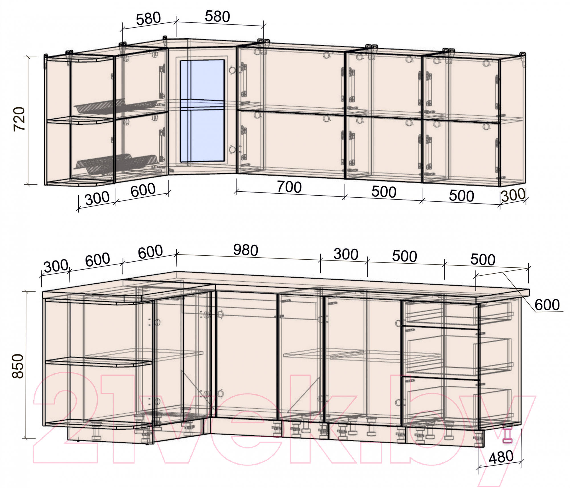 Готовая кухня Интерлиния Мила Матте 1.5x2.3 А левая