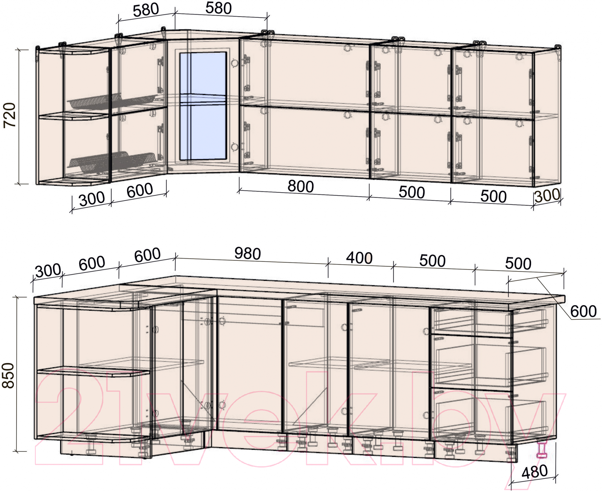 Готовая кухня Интерлиния Мила Матте 1.5x2.4 А левая