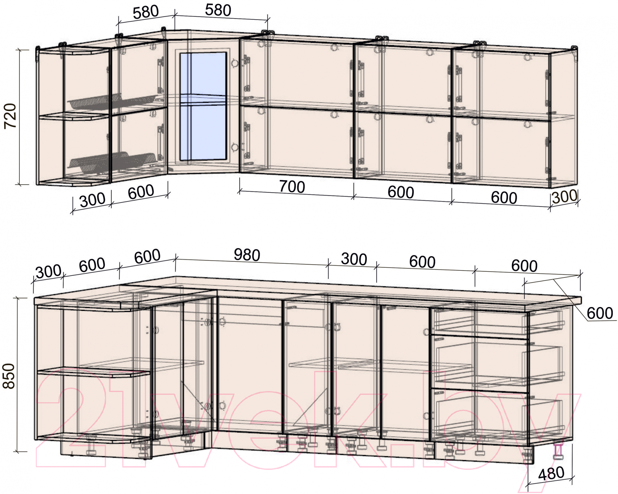 Готовая кухня Интерлиния Мила Матте 1.5x2.5 А левая