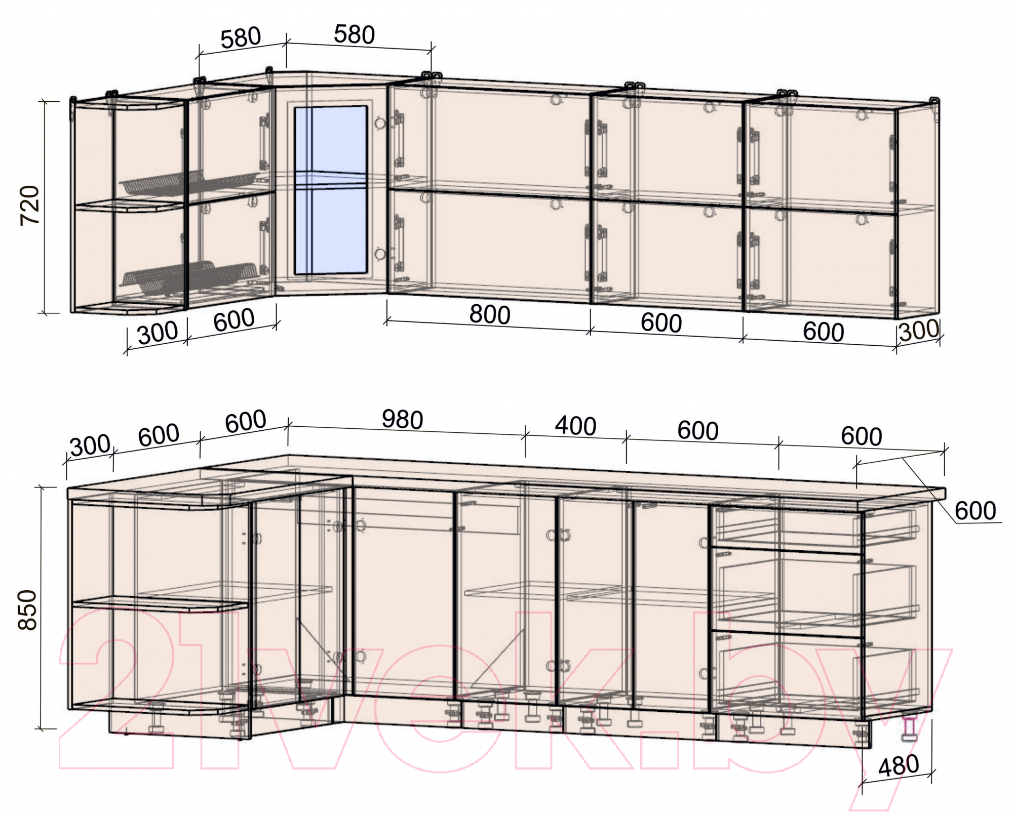 Готовая кухня Интерлиния Мила Матте 1.5x2.6 А левая