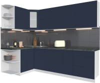 Кухонный гарнитур Интерлиния Мила Матте 1.5x2.6 А левая (индиго/индиго глянец/кастилло темный) - 
