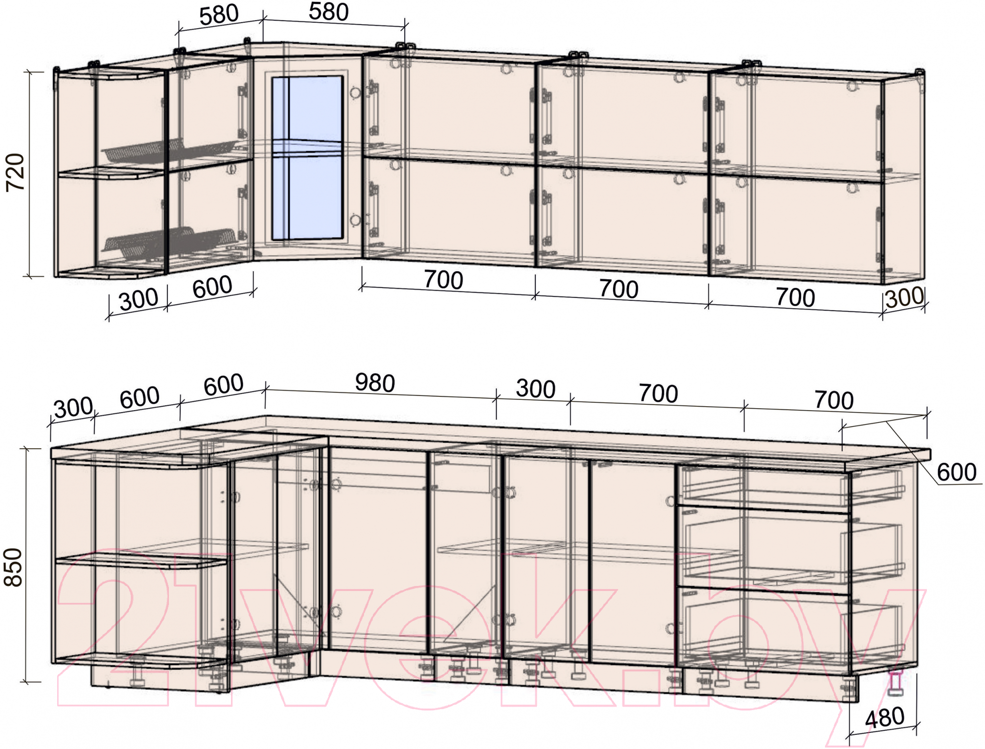 Готовая кухня Интерлиния Мила Матте 1.5x2.7 А левая