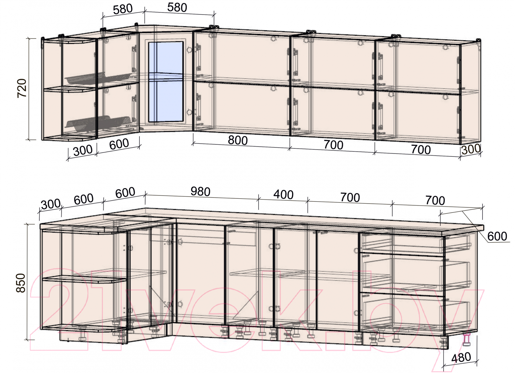 Готовая кухня Интерлиния Мила Матте 1.5x2.8 А левая