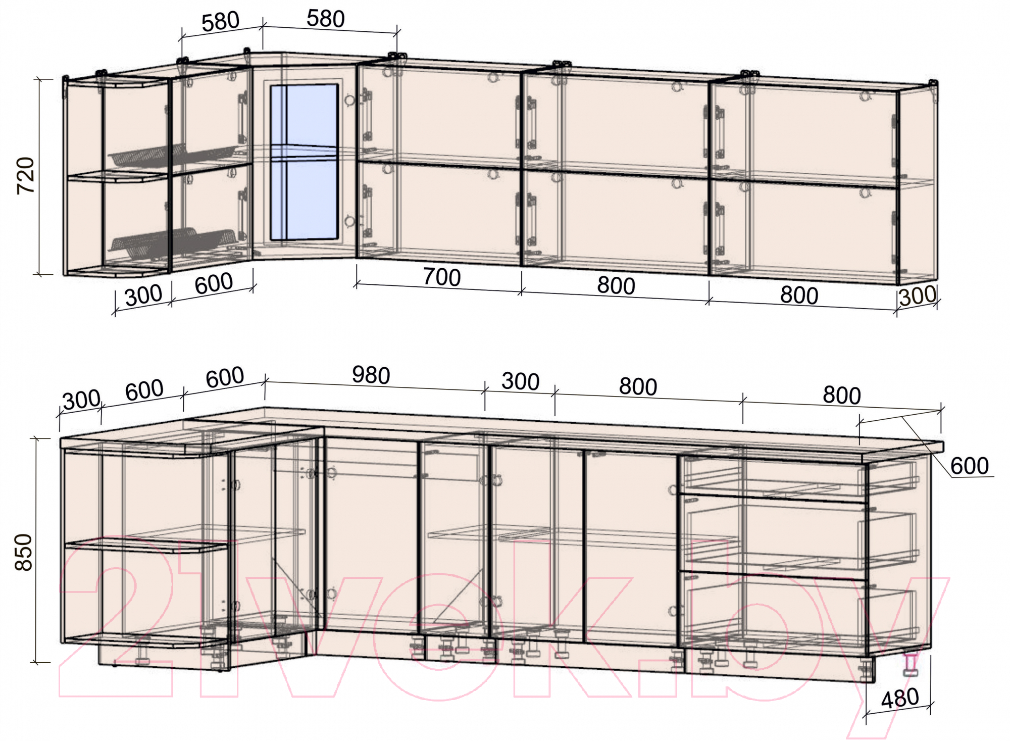 Готовая кухня Интерлиния Мила Матте 1.5x2.9 А левая