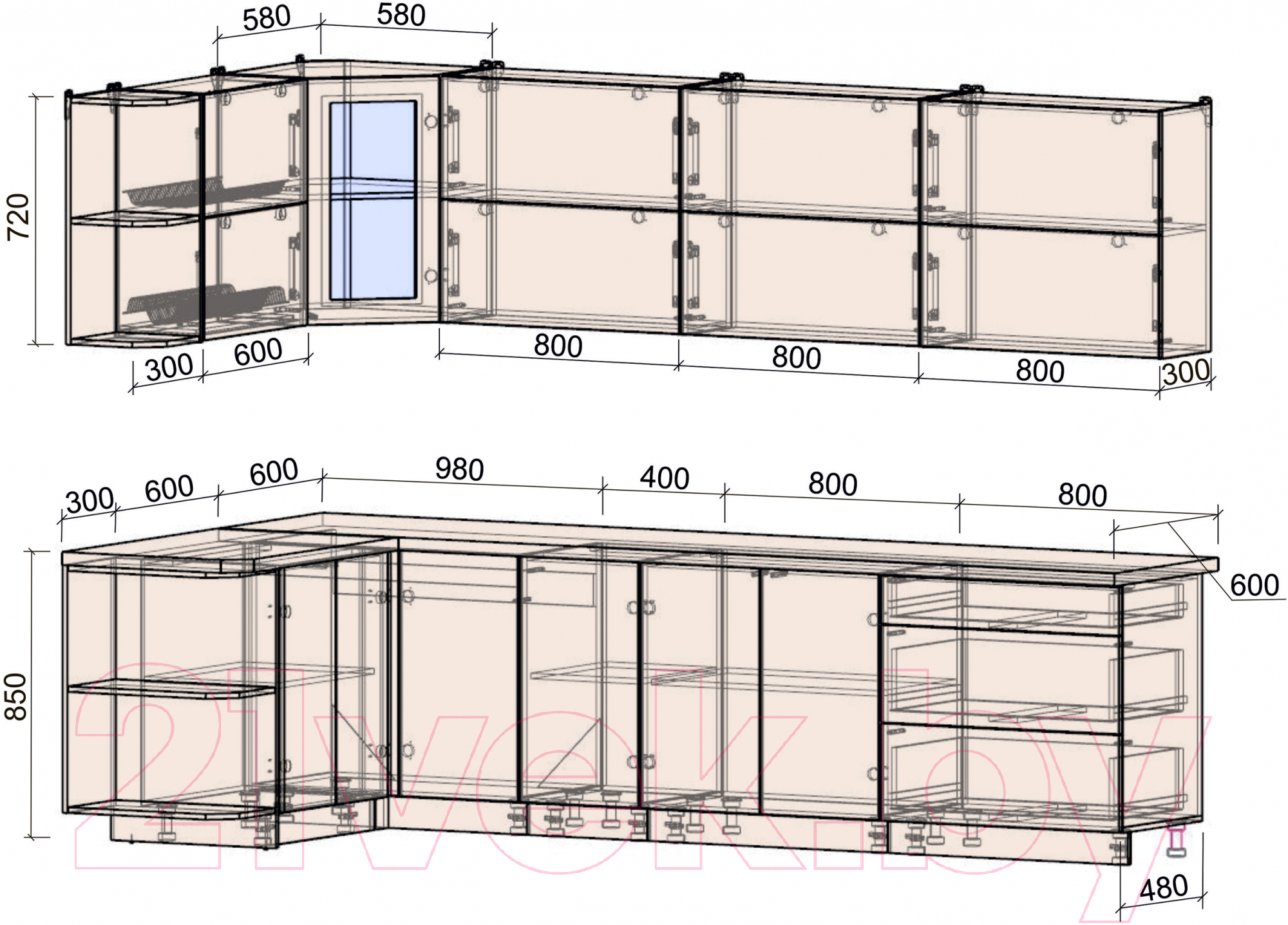 Готовая кухня Интерлиния Мила Матте 1.5x3.0 А левая