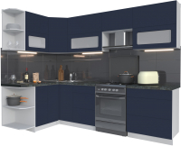 Кухонный гарнитур Интерлиния Мила Матте 1.5x2.7 Б левая (индиго/индиго глянец/кастилло темный) - 