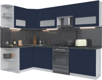 Кухонный гарнитур Интерлиния Мила Матте 1.5x2.8 Б левая (индиго/индиго глянец/кастилло темный) - 