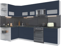 Кухонный гарнитур Интерлиния Мила Матте 1.5x3.0 Б левая (индиго/индиго глянец/кастилло темный) - 