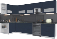 Кухонный гарнитур Интерлиния Мила Матте 1.5x3.5 Б левая (индиго/индиго глянец/кастилло темный) - 