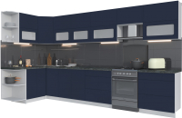 Кухонный гарнитур Интерлиния Мила Матте 1.5x3.8 Б левая (индиго/индиго глянец/кастилло темный) - 