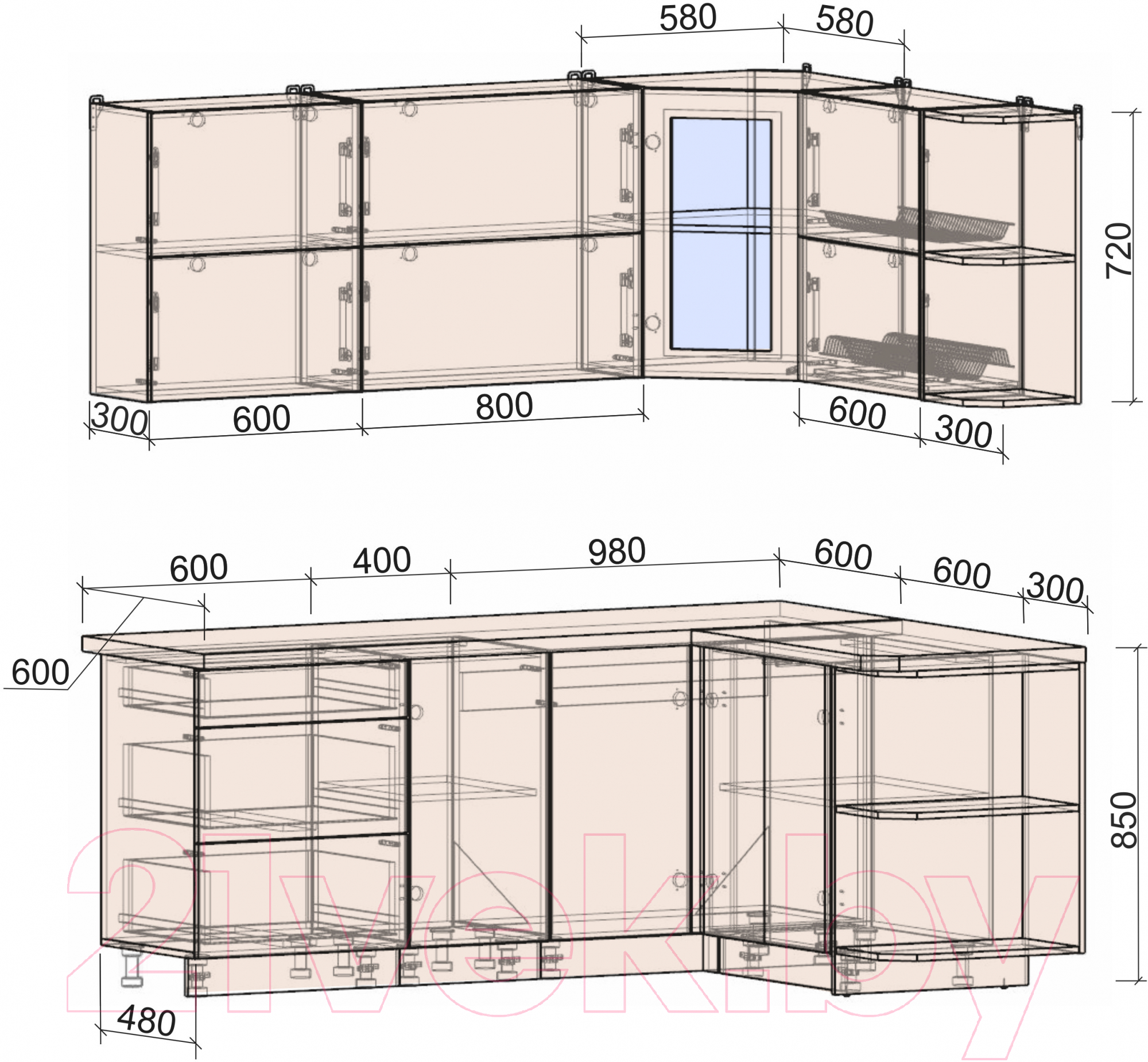 Готовая кухня Интерлиния Мила Матте 1.5x2.0 А правая