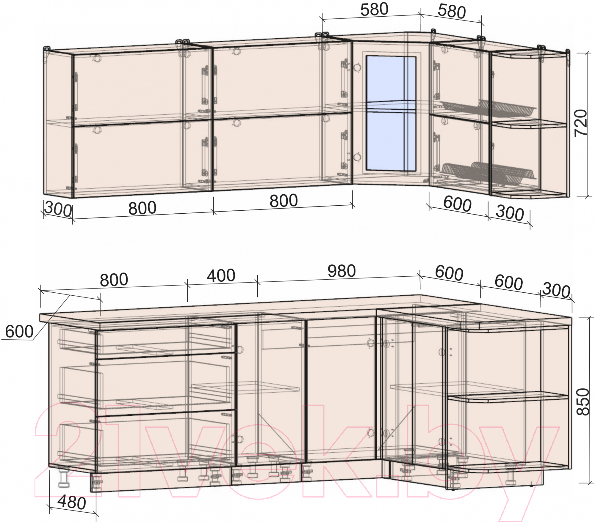 Готовая кухня Интерлиния Мила Матте 1.5x2.2 А правая