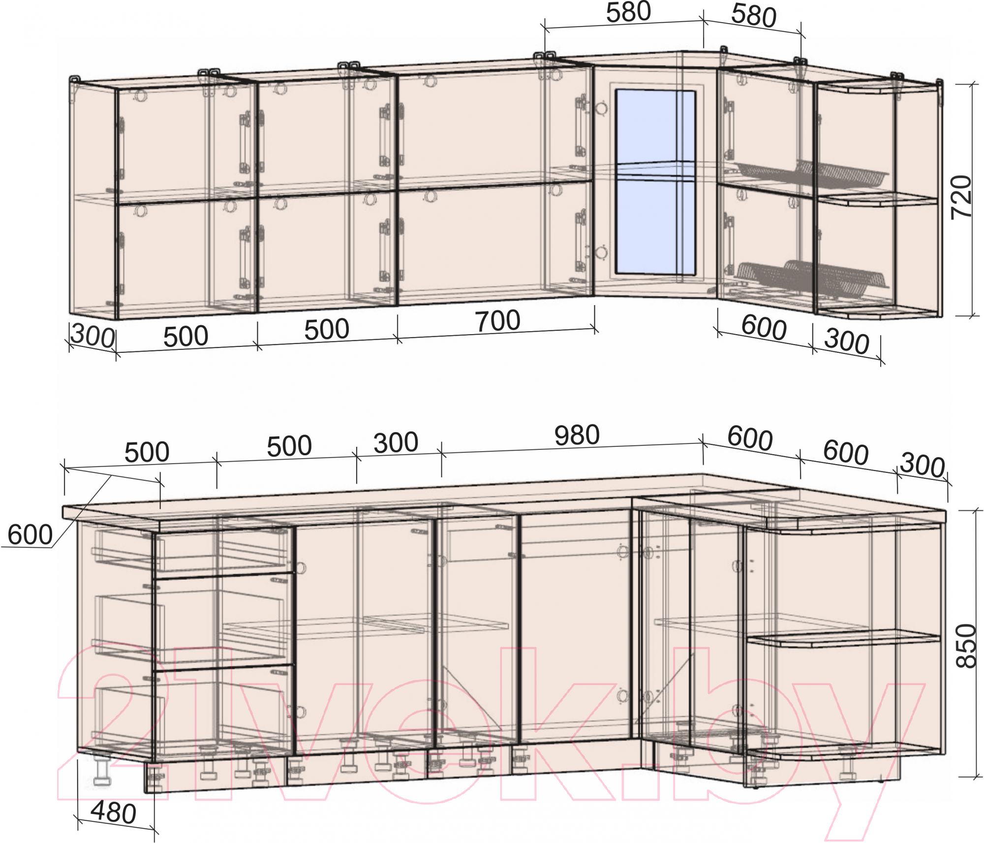 Готовая кухня Интерлиния Мила Матте 1.5x2.3 А правая