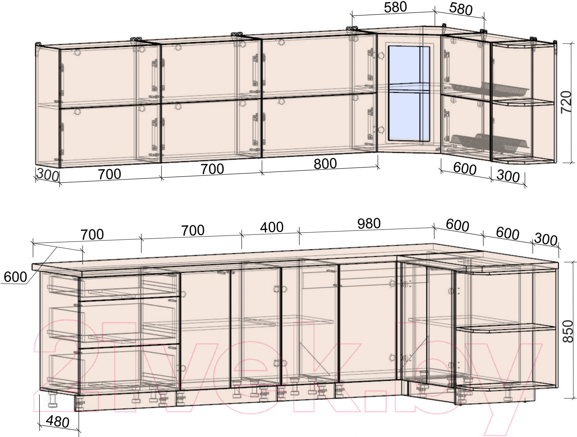 Готовая кухня Интерлиния Мила Матте 1.5x2.8 А правая