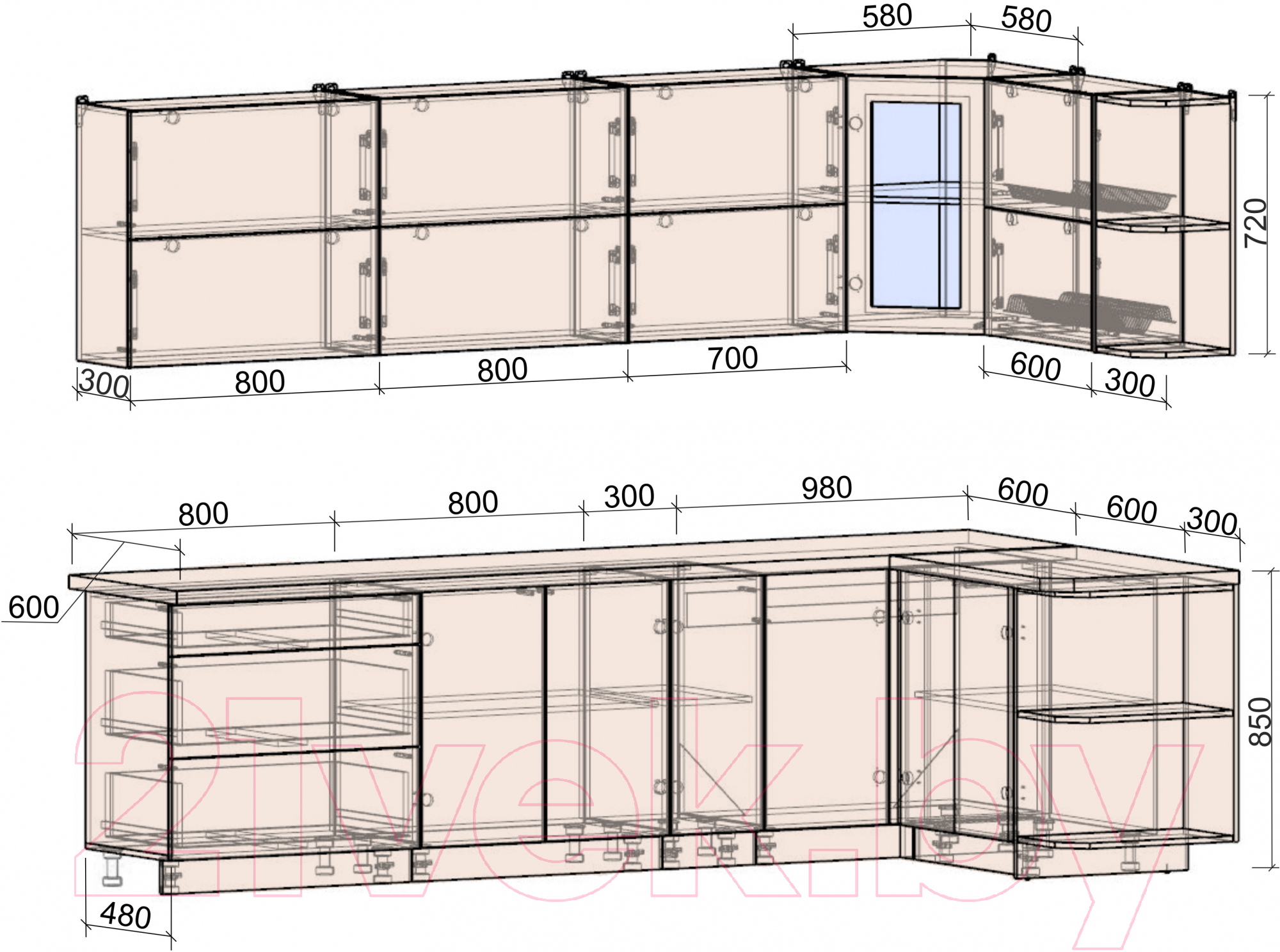 Готовая кухня Интерлиния Мила Матте 1.5x2.9 А правая