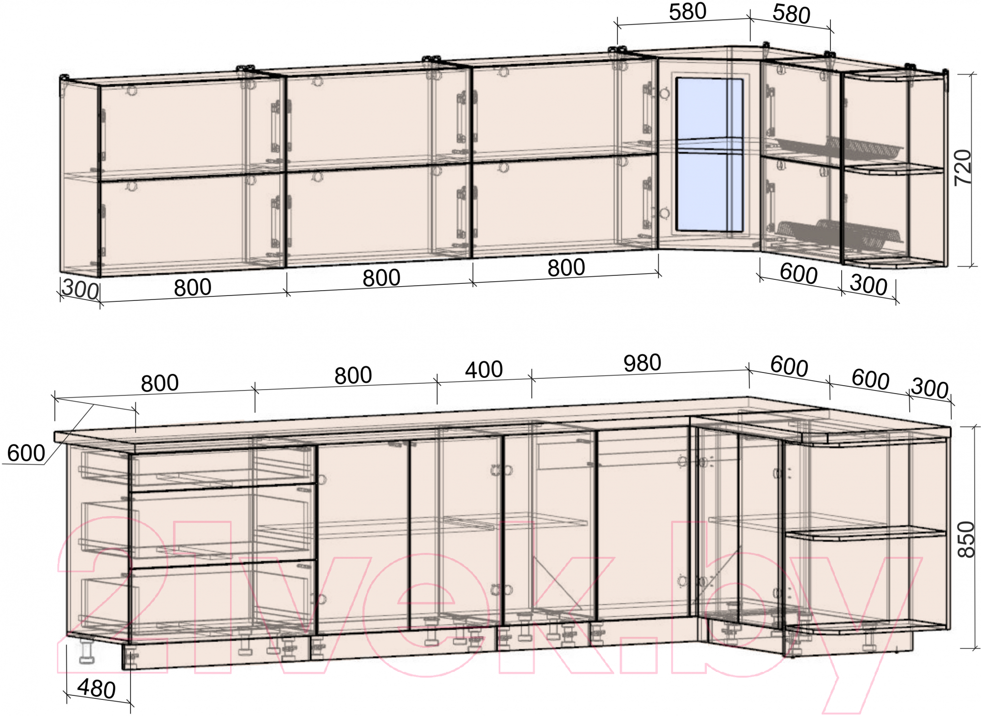 Готовая кухня Интерлиния Мила Матте 1.5x3.0 А правая