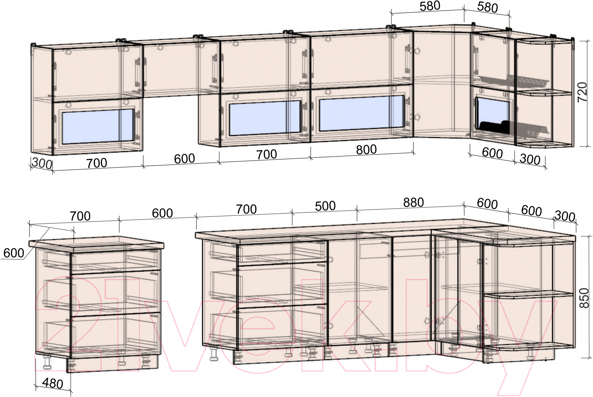 Готовая кухня Интерлиния Мила Матте 1.5x3.4 Б правая