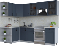 Кухонный гарнитур Интерлиния Тренд 1.5x2.6 левая (индиго/индиго/опал светлый) - 