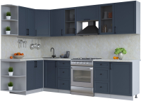 Кухонный гарнитур Интерлиния Тренд 1.5x2.9 левая (индиго/индиго/опал светлый) - 